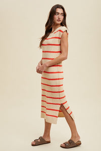 Ecru/Poppy Striped Muscle Tank Sweater Midi Dress