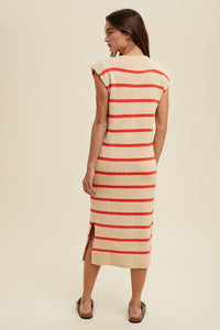 Ecru/Poppy Striped Muscle Tank Sweater Midi Dress