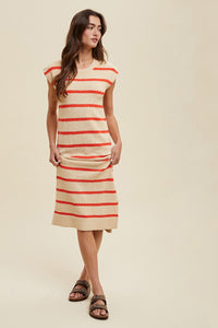 Ecru/Poppy Striped Muscle Tank Sweater Midi Dress