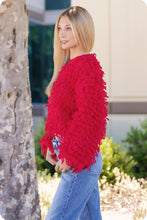 Red Knitted Fringe Shaggy Sweater