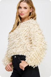 Cream Knitted Fringe Shaggy Sweater