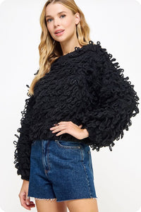 Black Knitted Fringe Shaggy Sweater