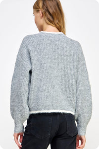 Gray/White Camellia Cardigan Sweater