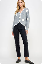 Gray/White Camellia Cardigan Sweater