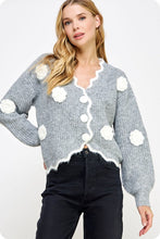 Gray/White Camellia Cardigan Sweater