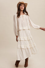 Cream Boho Lace Tiered Maxi Skirt Set