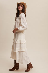 Cream Boho Lace Tiered Maxi Skirt Set