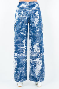 Blue Combo Wide Leg Jacquard Trim Pants