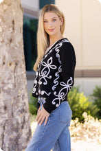 Black/Cream Contrast Squiggle Embroidered Cardigan Sweater