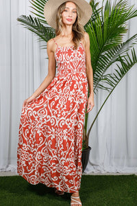 Rust Aztec Printed Maxi Dress