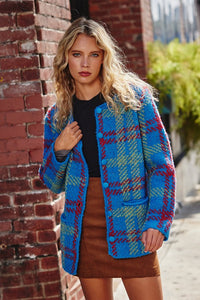 Blue Check Playful Check Cardigan And Skirt Set