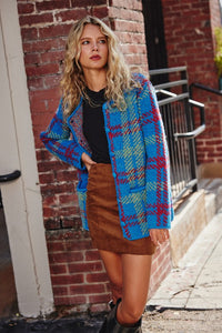 Blue Check Playful Check Cardigan And Skirt Set