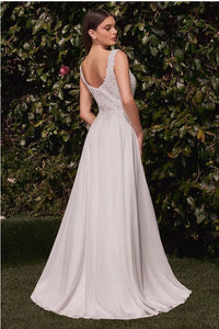 Off White A-Line Chiffon Bridal Gown With Removable Cape