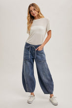 Med.Wash Denim Mid-Waist Drawstrings Barrel Jeans