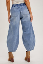 Lt.Wash Denim Mid-Waist Drawstrings Barrel Jeans