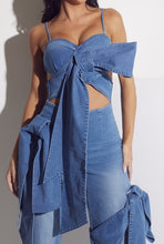 Medium Blue Denim Spandex Jumpsuit With Ribbon Ties