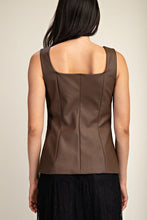 Brown Faux Leather Squared Neckline Tailored Top