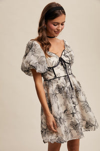 Ecru Puff Sleeve Floral Mini Dress