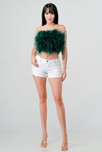 Hunter Green Chic Faux Feather Strapless Fluffy Tube Crop Top