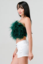 Hunter Green Chic Faux Feather Strapless Fluffy Tube Crop Top