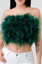 Hunter Green Chic Faux Feather Strapless Fluffy Tube Crop Top