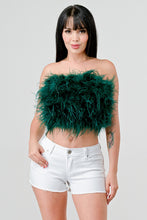 Hunter Green Chic Faux Feather Strapless Fluffy Tube Crop Top