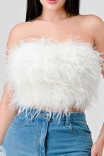 White Chic Faux Feather Strapless Fluffy Tube Crop Top