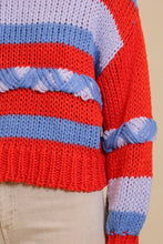 Red/Blue Vibrant Stripes Chunky-Knit Sweater