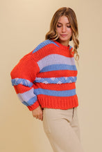 Red/Blue Vibrant Stripes Chunky-Knit Sweater