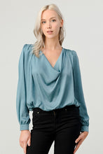 Skyblue Satin Draping Blouse