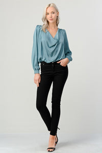 Skyblue Satin Draping Blouse