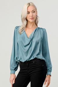 Skyblue Satin Draping Blouse