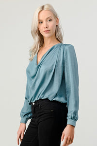 Skyblue Satin Draping Blouse