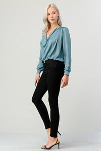 Skyblue Satin Draping Blouse