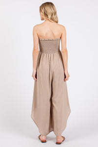 Sand Smocked Detail Off Shoulder Jumpsuit