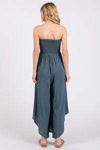 Dk Slate Smocked Detail Off Shoulder Jumpsuit