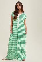 Green/White Multi-Striped Button-Up Jumpsuit