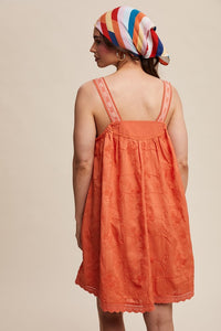 Coral Romantic Embroidered Overall Dress