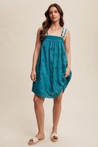 Teal Green Romantic Embroidered Overall Dress