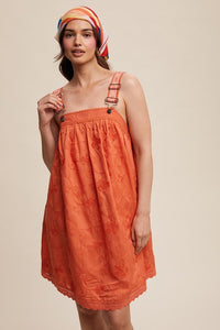 Coral Romantic Embroidered Overall Dress