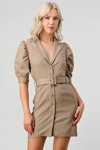 Camel Belted Strech Dress