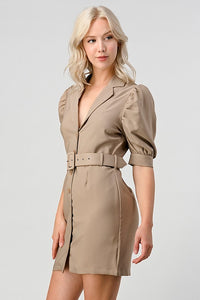 Camel Belted Strech Dress