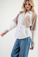 Hazelnut Mineral Washed Color Block Striped Shirt