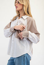 Hazelnut Mineral Washed Color Block Striped Shirt