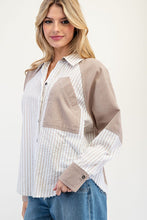 Hazelnut Mineral Washed Color Block Striped Shirt