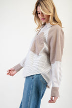 Hazelnut Mineral Washed Color Block Striped Shirt