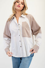 Hazelnut Mineral Washed Color Block Striped Shirt