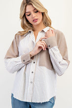 Hazelnut Mineral Washed Color Block Striped Shirt