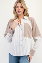 Hazelnut Mineral Washed Color Block Striped Shirt