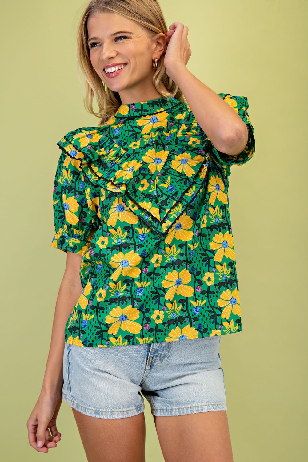 Green Mock Neck Blouse